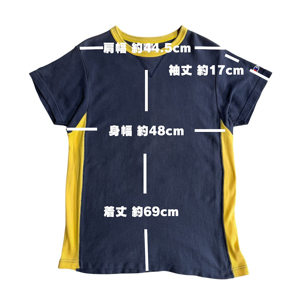 Champion REVERSE WEAVE T-SHIRT ネイビー×イエロー MEDIUM