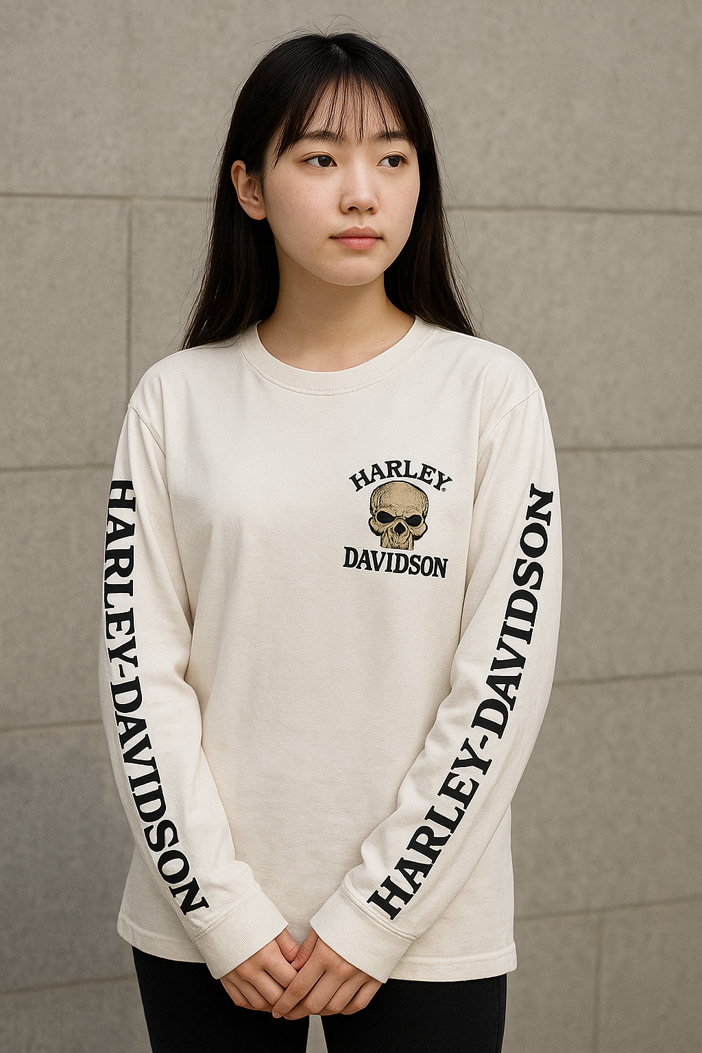 00s Harley-Davidson ビッグスカル ロングスリーブTシャツ ホワイト