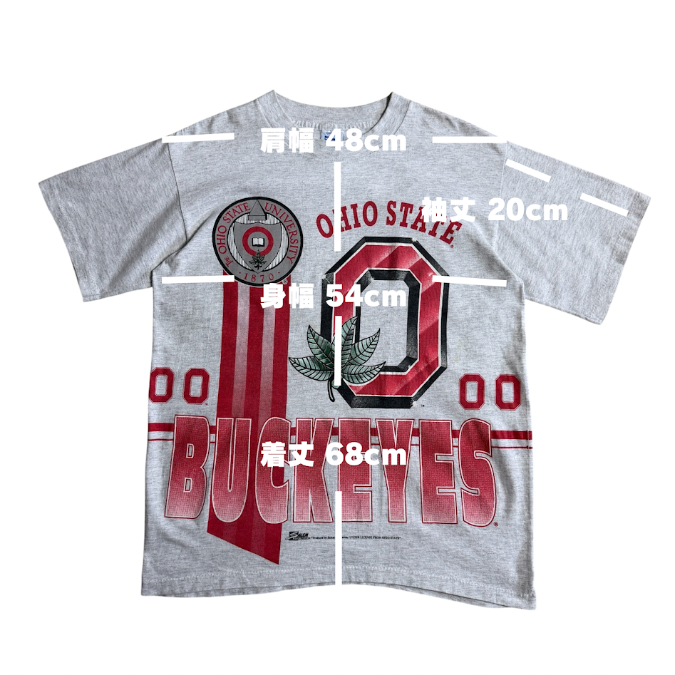 90s USA製 Salem Sportswear Ohio State Buckeyes 両面プリント カレッジTシャツ グレー ヴィンテージ