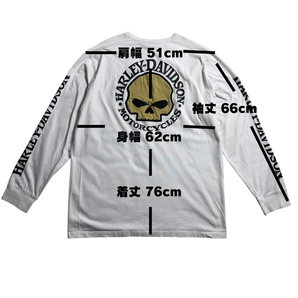 00s Harley-Davidson ビッグスカル ロングスリーブTシャツ ホワイト