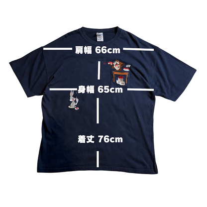 ⭐️1999年 Warner Bros. Studio Store 刺繍ポケットTシャツ｜ルーニー・テューンズ タズ＆バッグス・バニー オフィシャル XXLサイズ