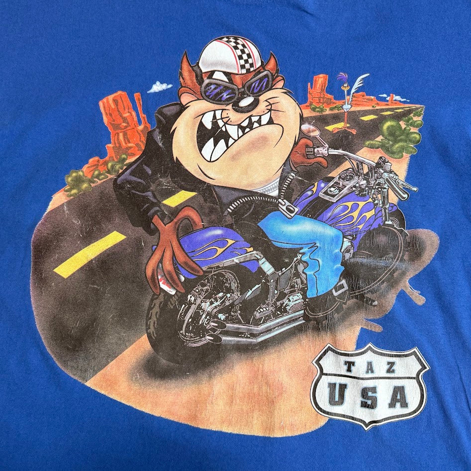 90s Looney Tunes タズ バイカー Tシャツ Made in USA｜BRAZOS Sportswear 2XL