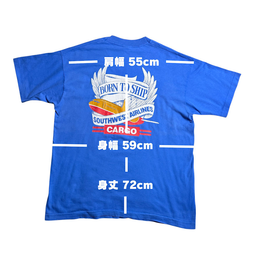 90s Southwest Airlines Cargo USA製 企業Tシャツ ブルー XL