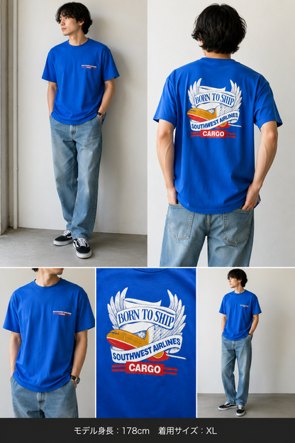 90s Southwest Airlines Cargo USA製 企業Tシャツ ブルー XL