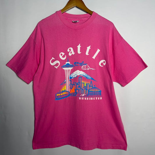 90s Hanes BEEFY-T “Seattle Washington” スーベニアTシャツ USA製 ピンク XL