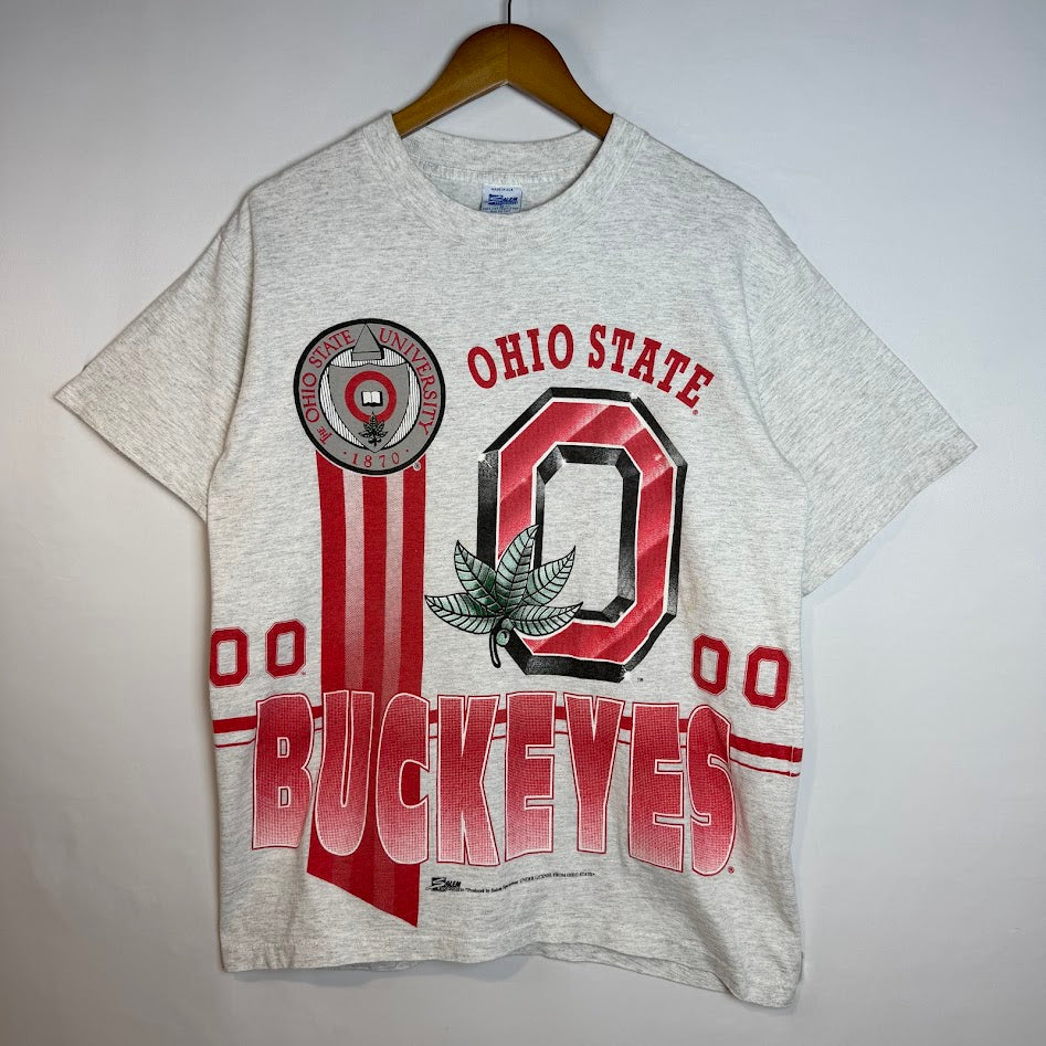 90s USA製 Salem Sportswear Ohio State Buckeyes 両面プリント カレッジTシャツ グレー ヴィンテージ