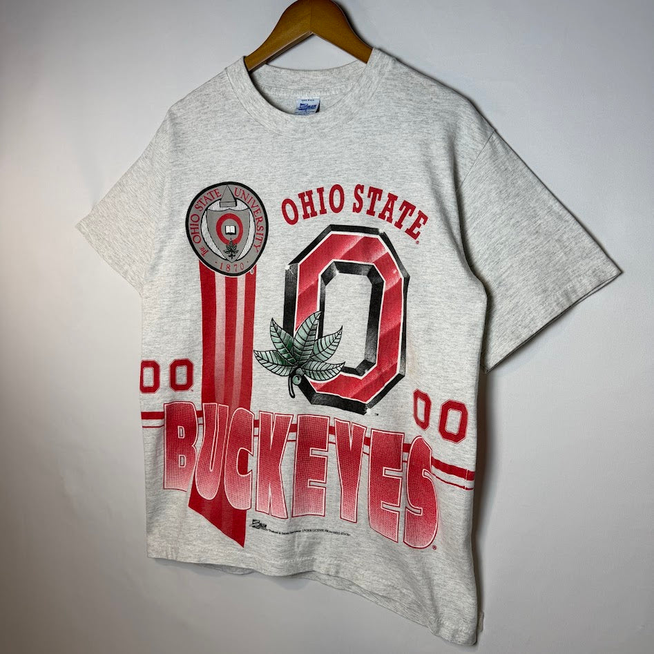 90s USA製 Salem Sportswear Ohio State Buckeyes 両面プリント カレッジTシャツ グレー ヴィンテージ