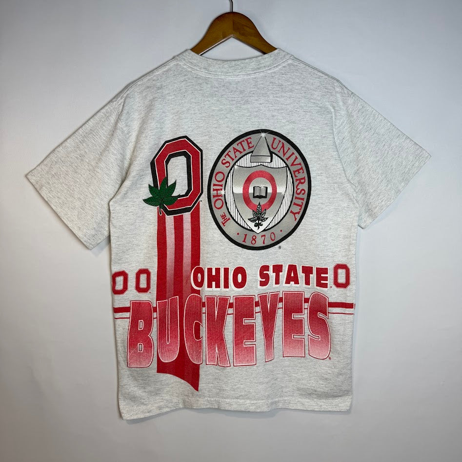 90s USA製 Salem Sportswear Ohio State Buckeyes 両面プリント カレッジTシャツ グレー ヴィンテージ
