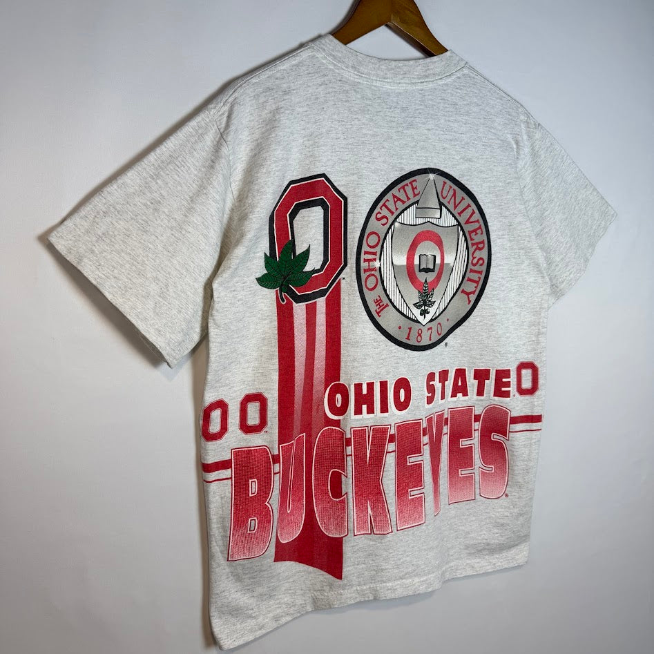 90s USA製 Salem Sportswear Ohio State Buckeyes 両面プリント カレッジTシャツ グレー ヴィンテージ