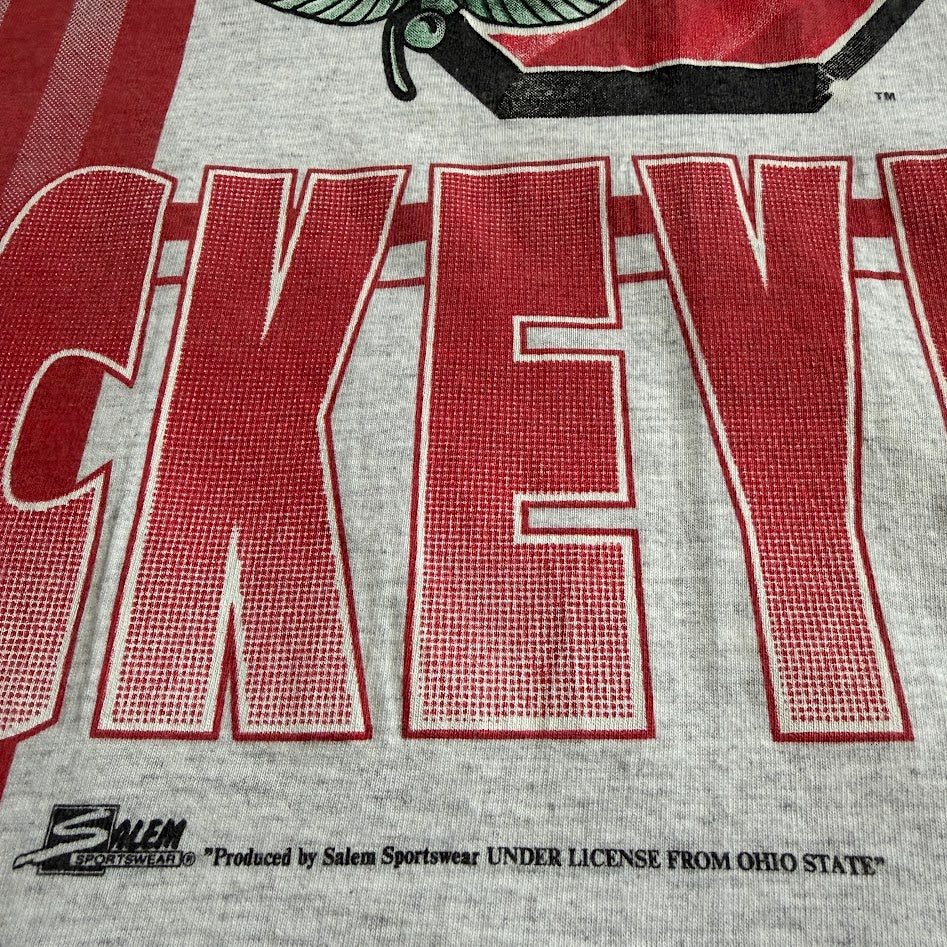 90s USA製 Salem Sportswear Ohio State Buckeyes 両面プリント カレッジTシャツ グレー ヴィンテージ