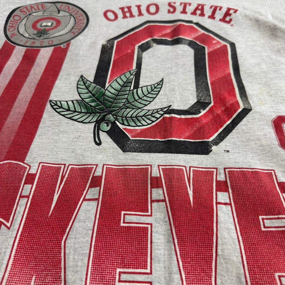 90s USA製 Salem Sportswear Ohio State Buckeyes 両面プリント カレッジTシャツ グレー ヴィンテージ