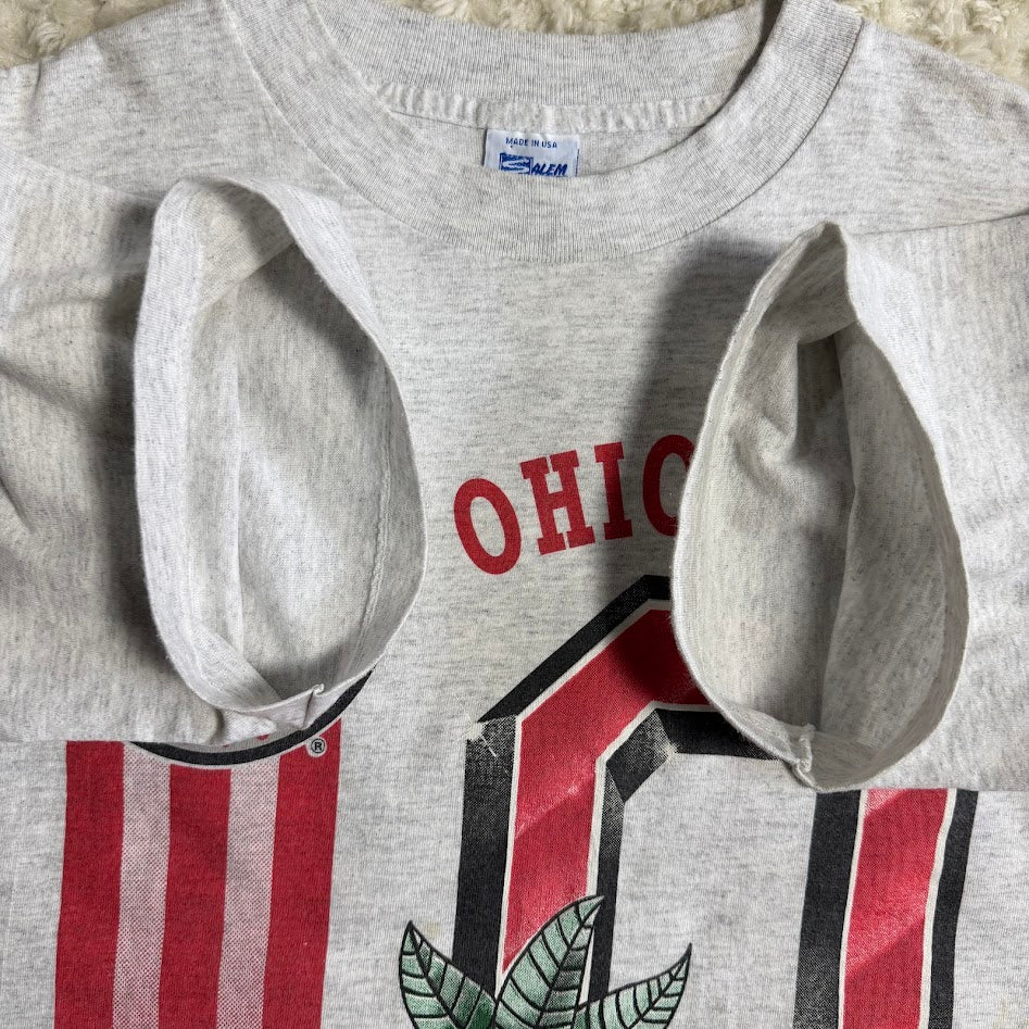 90s USA製 Salem Sportswear Ohio State Buckeyes 両面プリント カレッジTシャツ グレー ヴィンテージ
