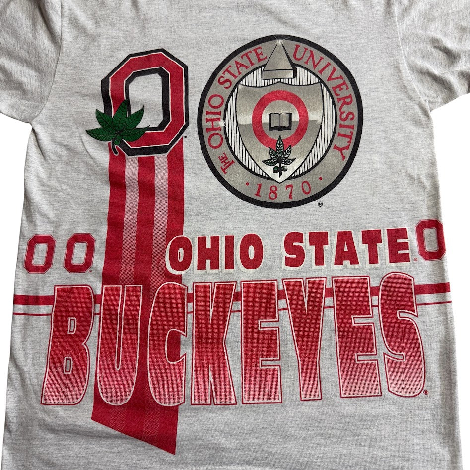 90s USA製 Salem Sportswear Ohio State Buckeyes 両面プリント カレッジTシャツ グレー ヴィンテージ
