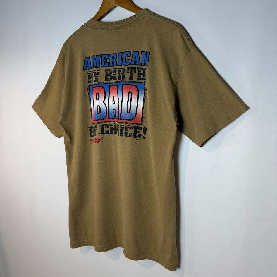 ⭐️USA製⭐️ BAD BOY バックプリントTシャツ ベージュ Made in USA 100%コットン Lサイズ