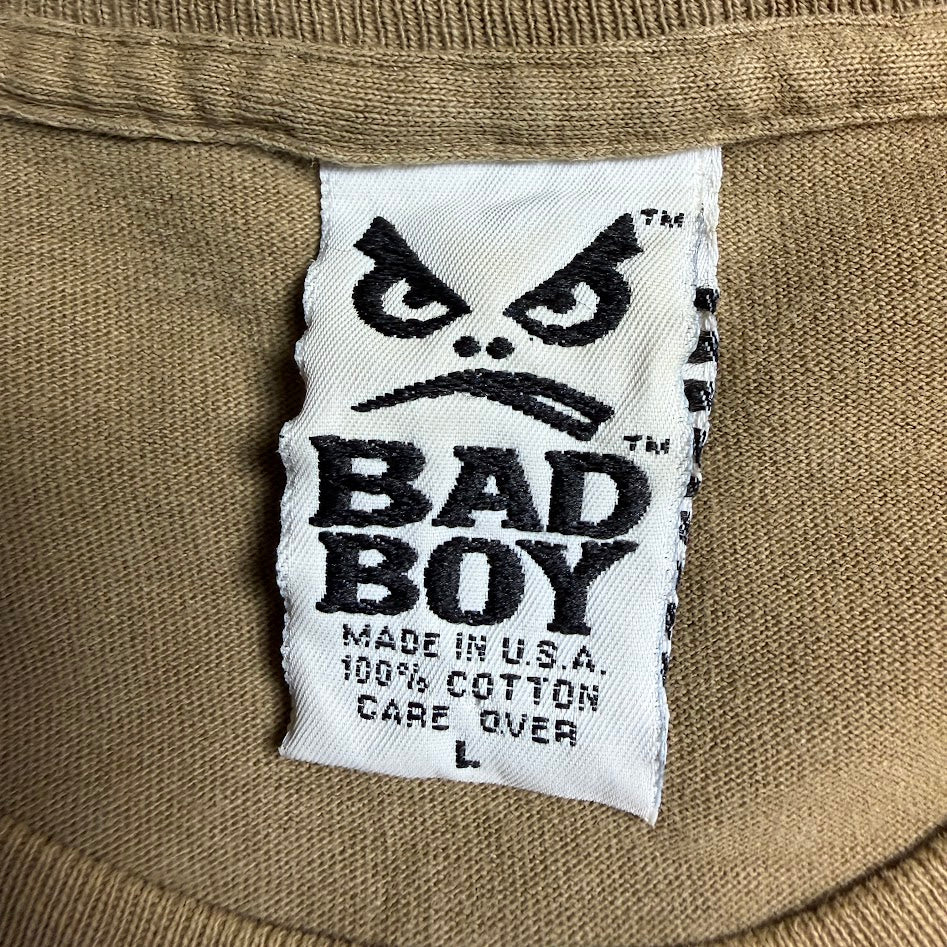 ⭐️USA製⭐️ BAD BOY バックプリントTシャツ ベージュ Made in USA 100%コットン Lサイズ