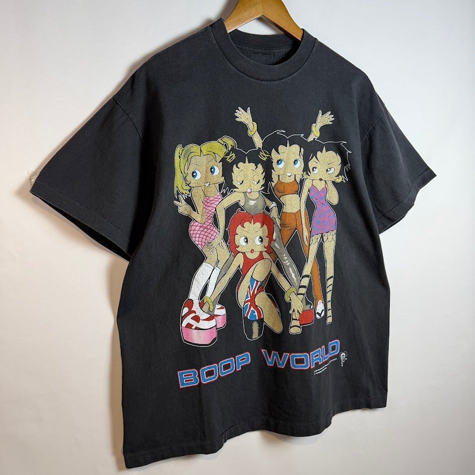 90s Betty Boop WORLD 1998 両面プリント Tシャツ ブラック フェード USAカルチャー