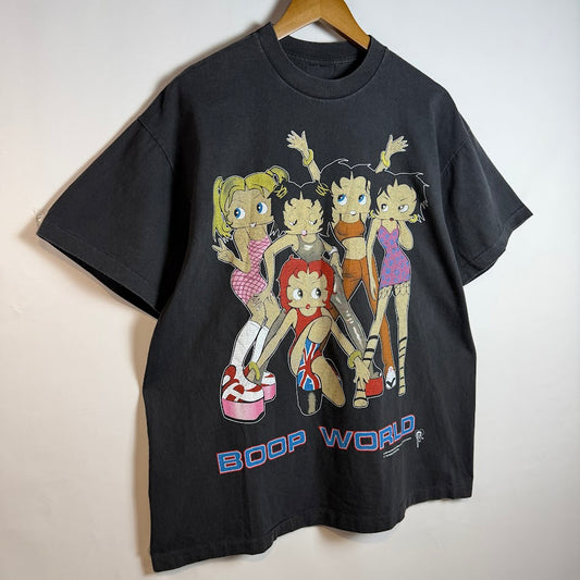 90s Betty Boop WORLD 1998 両面プリント Tシャツ ブラック フェード USAカルチャー