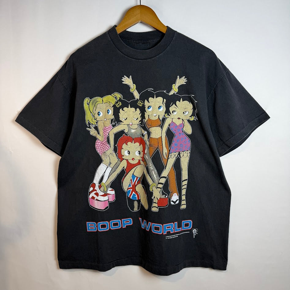 90s Betty Boop WORLD 1998 両面プリント Tシャツ ブラック フェード USAカルチャー