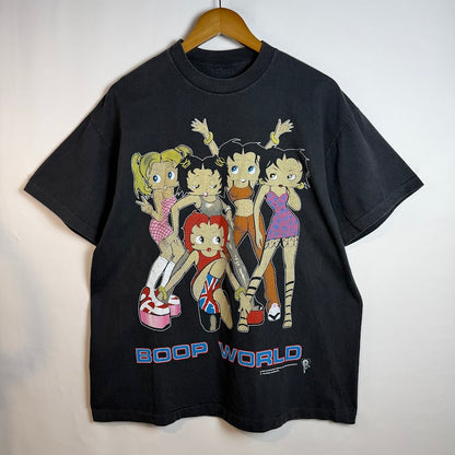90s Betty Boop WORLD 1998 両面プリント Tシャツ ブラック フェード USAカルチャー