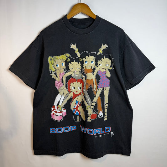 90s Betty Boop WORLD 1998 両面プリント Tシャツ ブラック フェード USAカルチャー