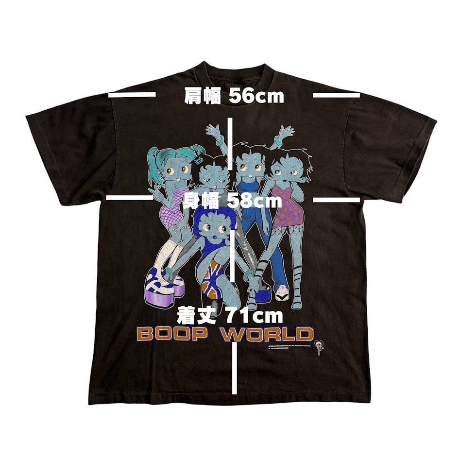 90s Betty Boop WORLD 1998 両面プリント Tシャツ ブラック フェード USAカルチャー