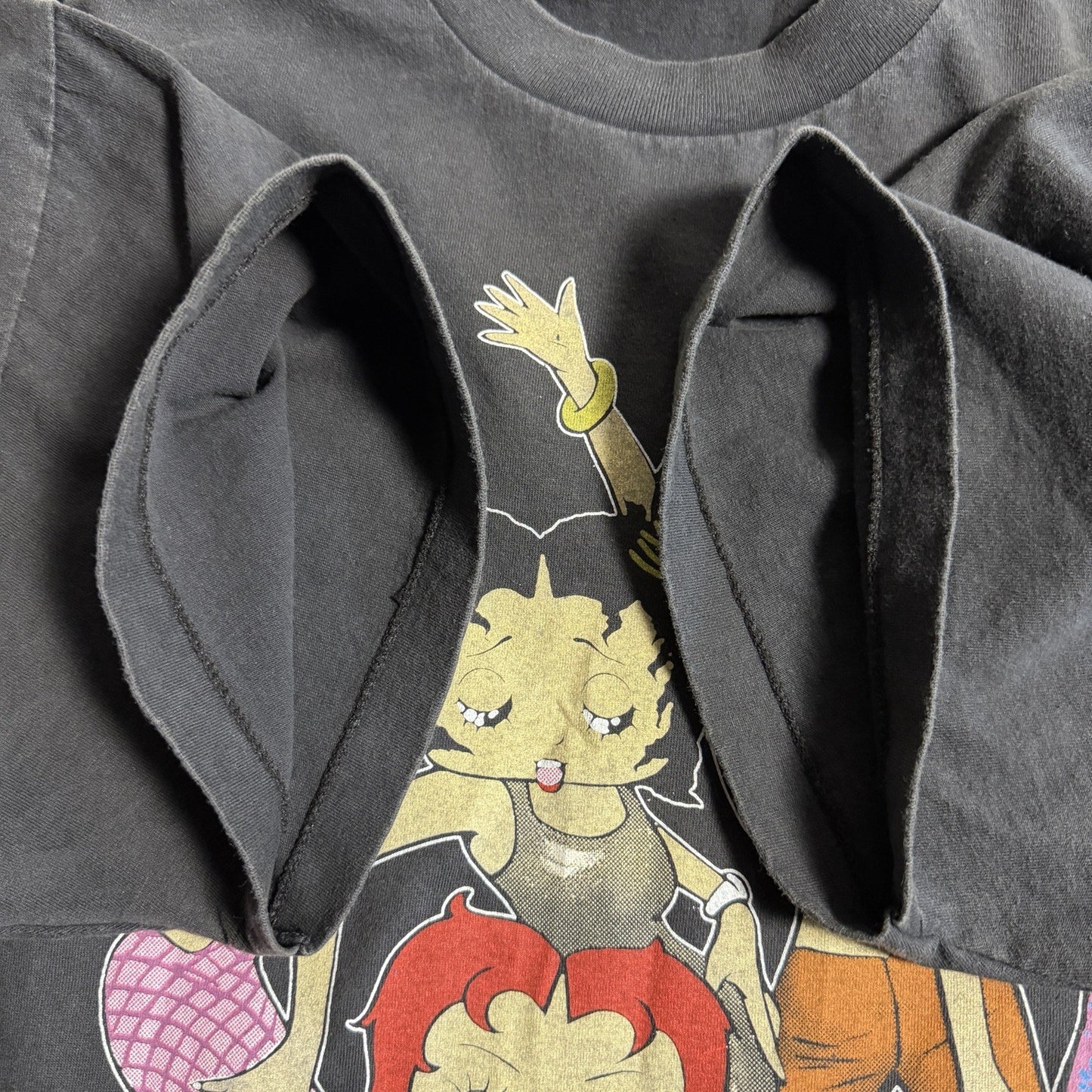 90s Betty Boop WORLD 1998 両面プリント Tシャツ ブラック フェード USAカルチャー