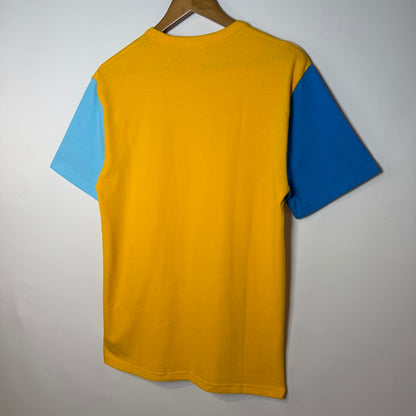 Champion ビッグCロゴ 配色Tシャツ イエロー×ブルー 胸刺繍ロゴ コットン100%