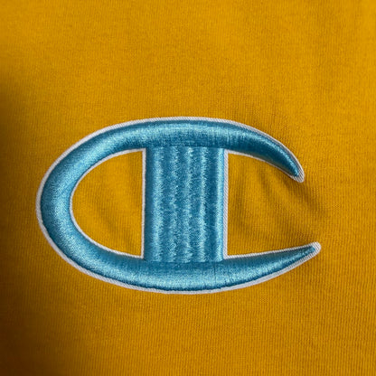 Champion ビッグCロゴ 配色Tシャツ イエロー×ブルー 胸刺繍ロゴ コットン100%