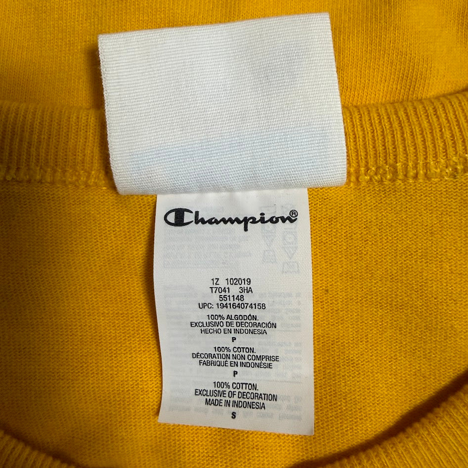 Champion ビッグCロゴ 配色Tシャツ イエロー×ブルー 胸刺繍ロゴ コットン100%