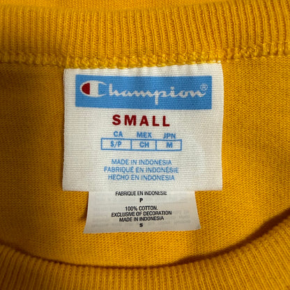 Champion ビッグCロゴ 配色Tシャツ イエロー×ブルー 胸刺繍ロゴ コットン100%