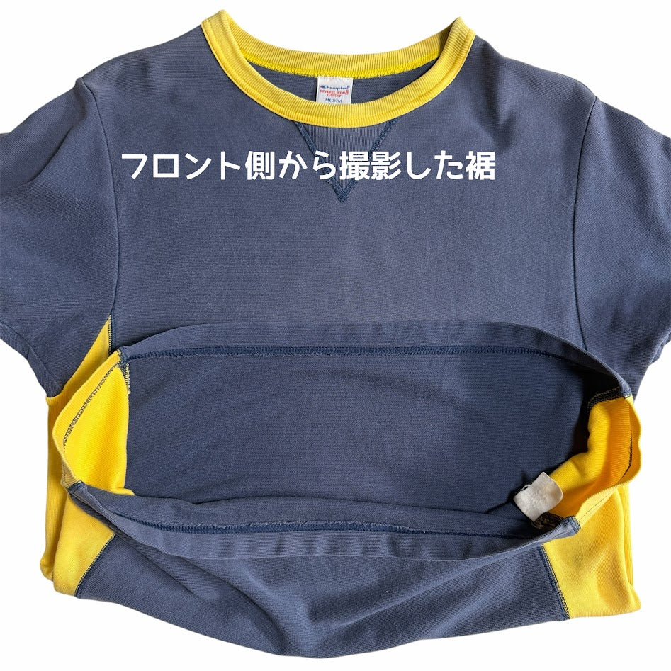 Champion REVERSE WEAVE T-SHIRT ネイビー×イエロー MEDIUM