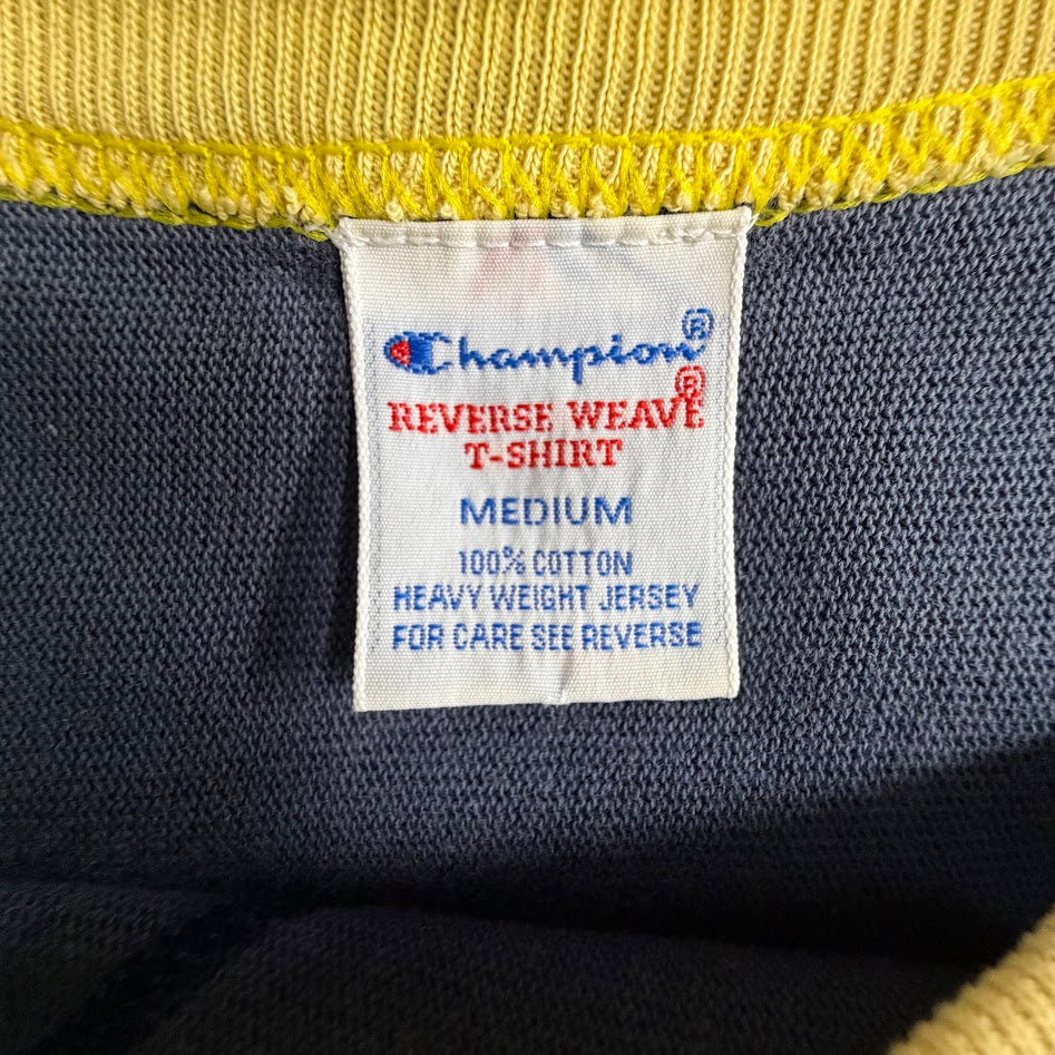 Champion REVERSE WEAVE T-SHIRT ネイビー×イエロー MEDIUM