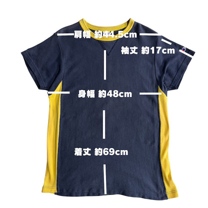 Champion REVERSE WEAVE T-SHIRT ネイビー×イエロー MEDIUM