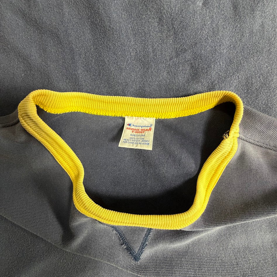 Champion REVERSE WEAVE T-SHIRT ネイビー×イエロー MEDIUM