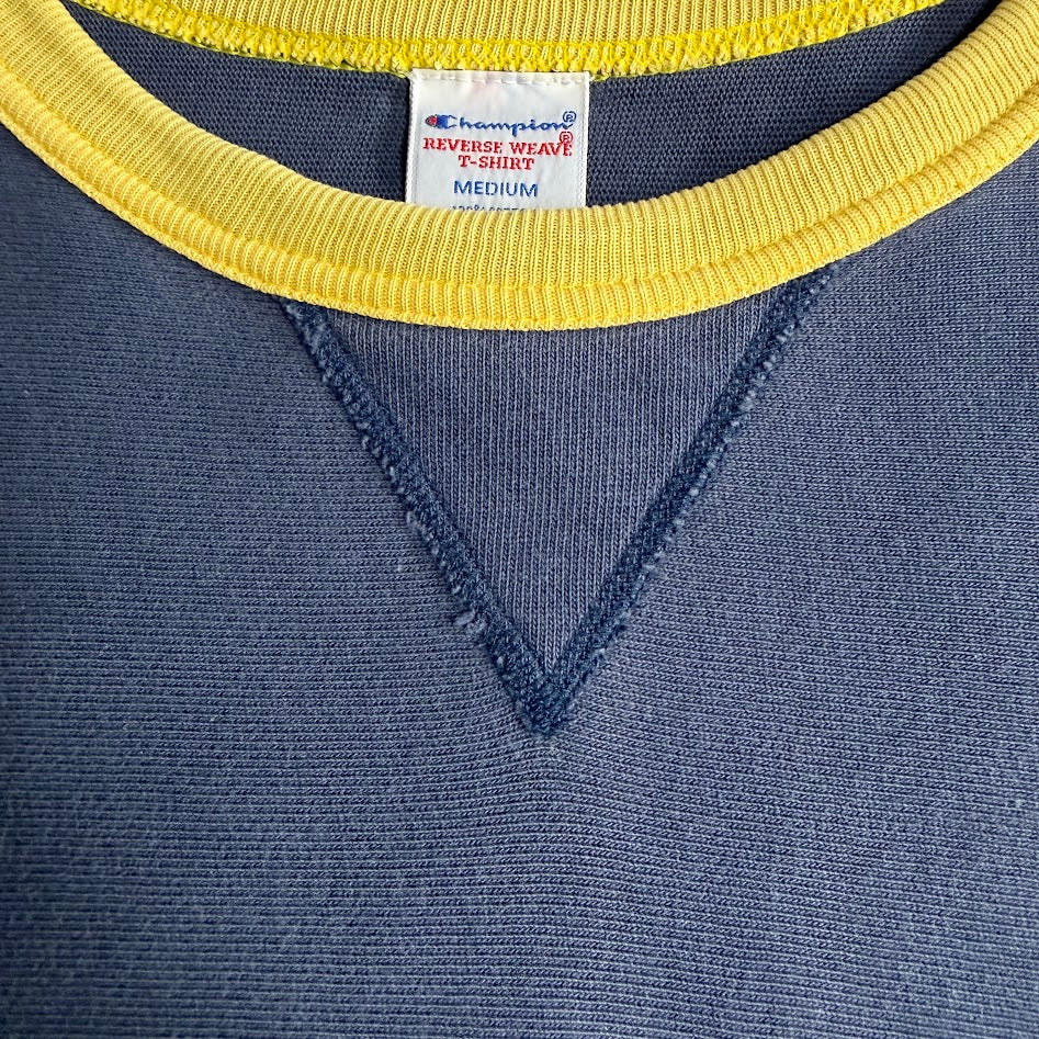 Champion REVERSE WEAVE T-SHIRT ネイビー×イエロー MEDIUM
