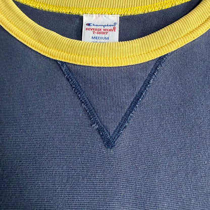 Champion REVERSE WEAVE T-SHIRT ネイビー×イエロー MEDIUM