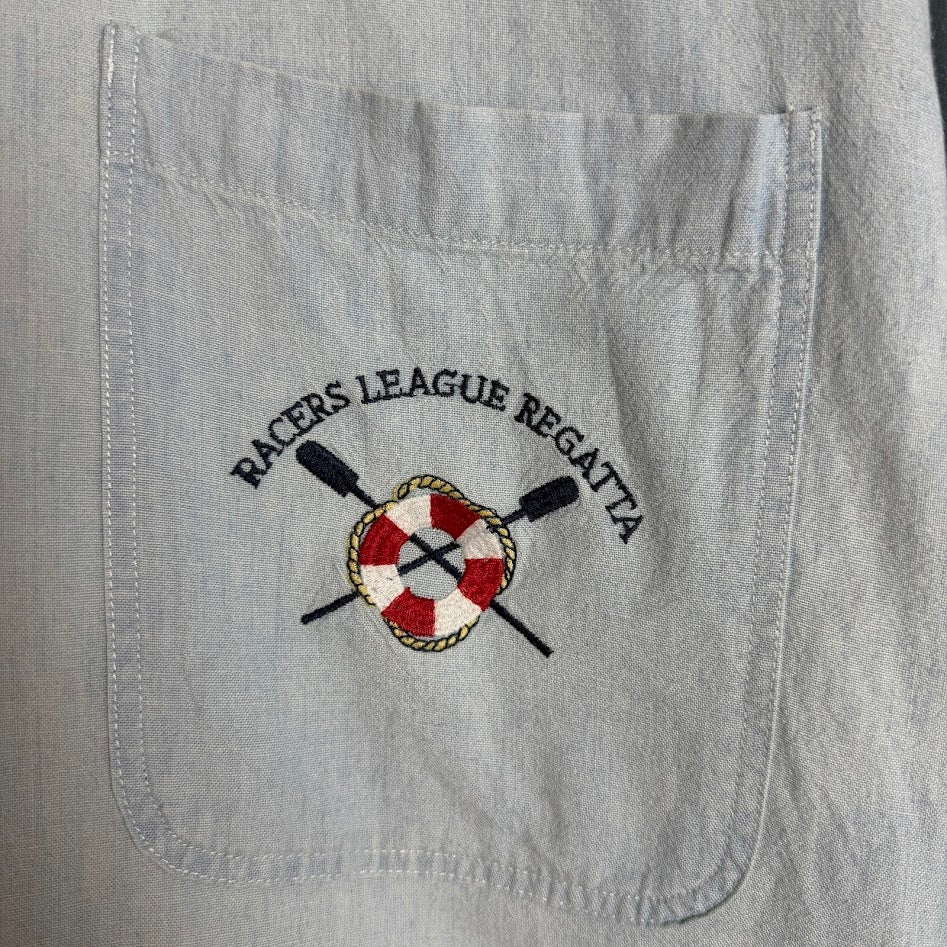 ⭐️美品⭐️ GAP オックスフォード ボタンダウンシャツ ライトブルー 刺繍ポケット コットン100% Lサイズ相当