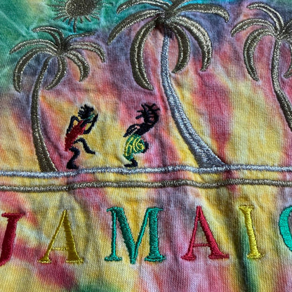 90s ONEITA JAMAICA タイダイ刺繍Tシャツ｜ラスタカラー コットン100% L