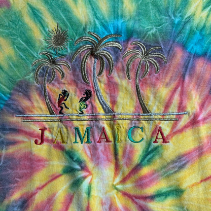 90s ONEITA JAMAICA タイダイ刺繍Tシャツ｜ラスタカラー コットン100% L