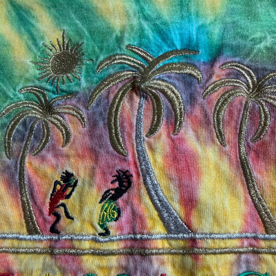 90s ONEITA JAMAICA タイダイ刺繍Tシャツ｜ラスタカラー コットン100% L
