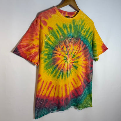 90s ONEITA JAMAICA タイダイ刺繍Tシャツ｜ラスタカラー コットン100% L