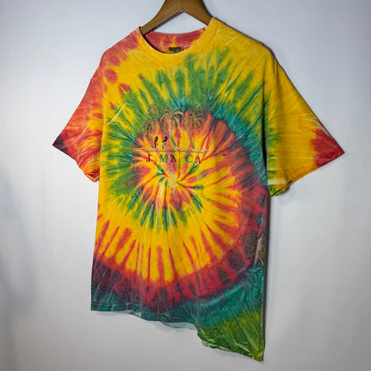 90s ONEITA JAMAICA タイダイ刺繍Tシャツ｜ラスタカラー コットン100% L