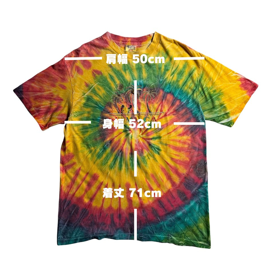 90s ONEITA JAMAICA タイダイ刺繍Tシャツ｜ラスタカラー コットン100% L