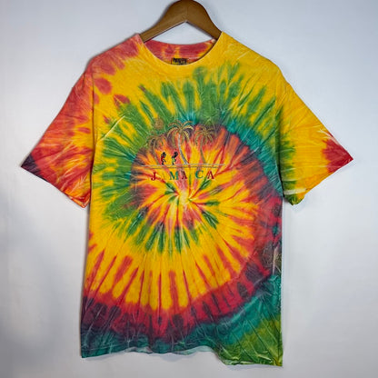 90s ONEITA JAMAICA タイダイ刺繍Tシャツ｜ラスタカラー コットン100% L