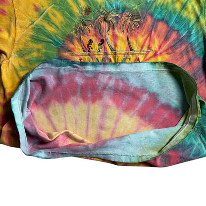 90s ONEITA JAMAICA タイダイ刺繍Tシャツ｜ラスタカラー コットン100% L
