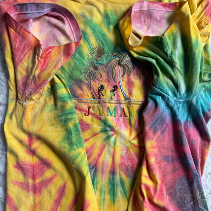 90s ONEITA JAMAICA タイダイ刺繍Tシャツ｜ラスタカラー コットン100% L