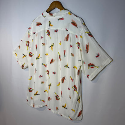 Kaluluwa Hawaiian Style ルアー総柄 レーヨン オープンカラーシャツ XL ホワイト 古着
