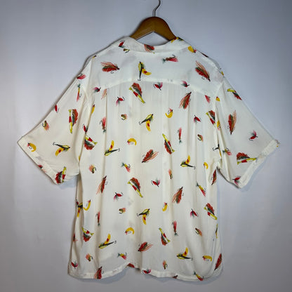 Kaluluwa Hawaiian Style ルアー総柄 レーヨン オープンカラーシャツ XL ホワイト 古着