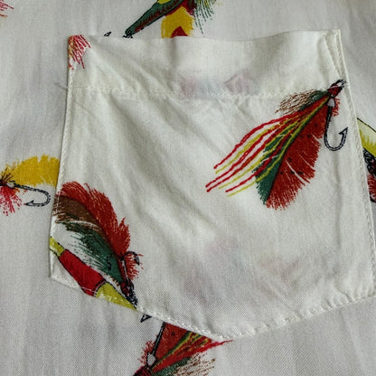 Kaluluwa Hawaiian Style ルアー総柄 レーヨン オープンカラーシャツ XL ホワイト 古着