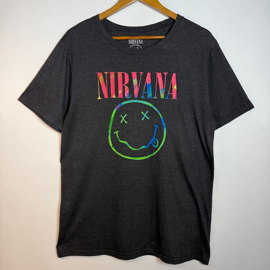 NIRVANA（ニルヴァーナ）レインボースマイリー Tシャツ ブラック 2XL